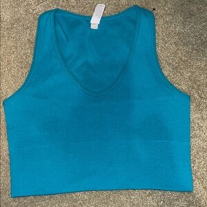 90 Degree cropped Teal V-Neck Tank Top